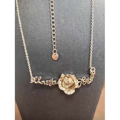 87 - 925 silver rose and 'I love you forever' necklace 42cm