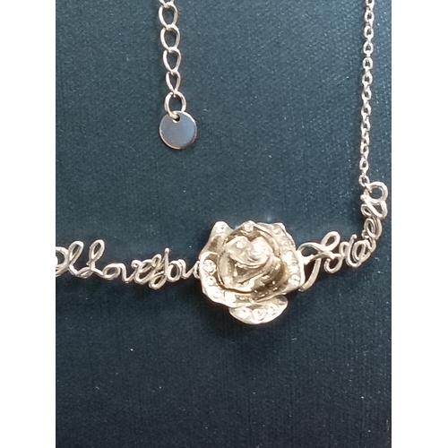 87 - 925 silver rose and 'I love you forever' necklace 42cm