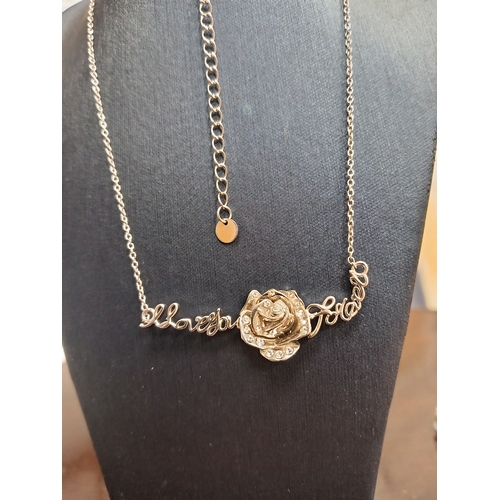 87 - 925 silver rose and 'I love you forever' necklace 42cm