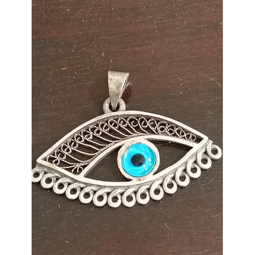 89 - Silver Greek evil eye pendant