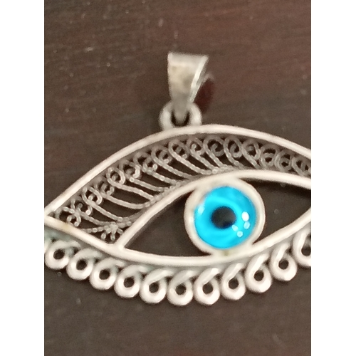 89 - Silver Greek evil eye pendant