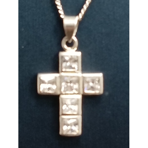 90 - 925 silver square diamanté Cross pendant on 925 silver chain 40cm