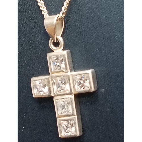 90 - 925 silver square diamanté Cross pendant on 925 silver chain 40cm