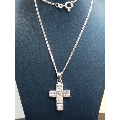 90 - 925 silver square diamanté Cross pendant on 925 silver chain 40cm