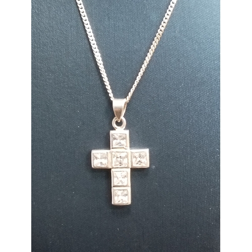 90 - 925 silver square diamanté Cross pendant on 925 silver chain 40cm