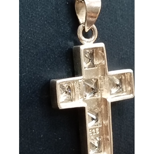 90 - 925 silver square diamanté Cross pendant on 925 silver chain 40cm