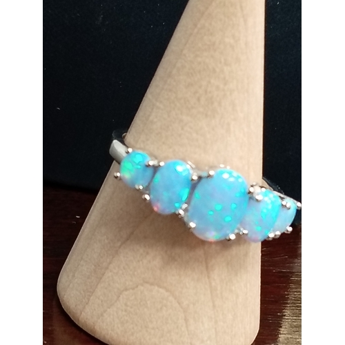 92 - Pale blue opal five stone 925 silver ring size P