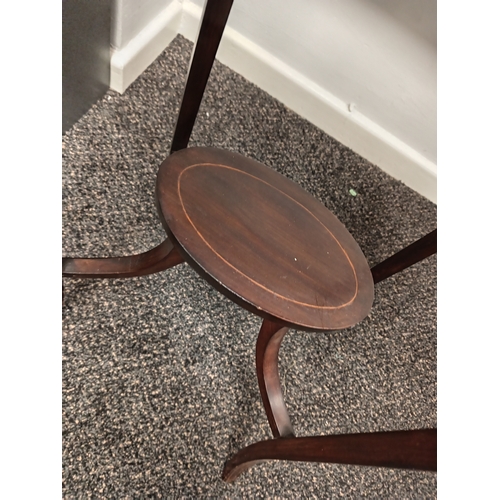 108 - Antique Edwardian mahogany inlaid oval side table H 72cm x W 44cm