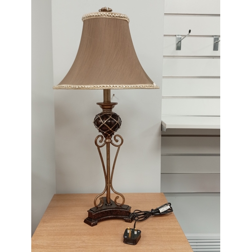 116 - Ornate table lamp with embroidered shade H 75cm shade width 35cm