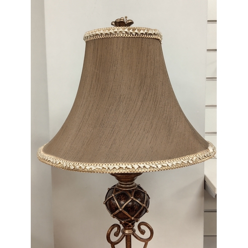 116 - Ornate table lamp with embroidered shade H 75cm shade width 35cm