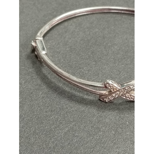 391 - 925 silver and cubic zirconia bangle 7cm diameter