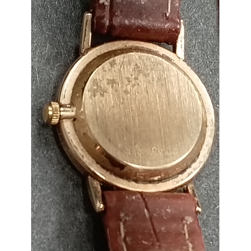 396 - 9ct gold ladies Rotary watch with brown leather strap in original box with paperwork