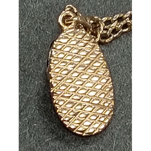 406 - 9ct gold sapphire and clear gemstone baby bootie pendant on 9ct gold chain 48cm weight 3.68 grams