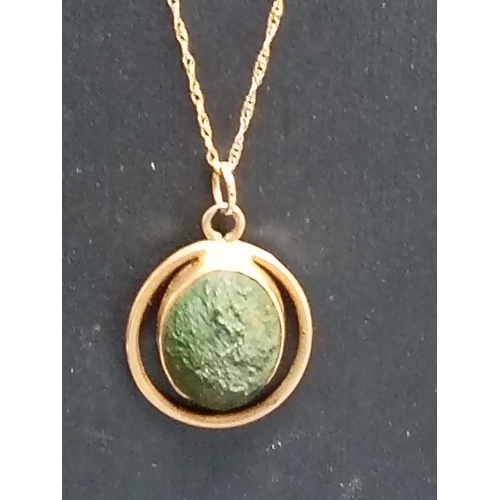 412 - 14ct gold green druzy Agate pendant 1.5 cm on 9ct gold 46cm chain weight 2.24 grams