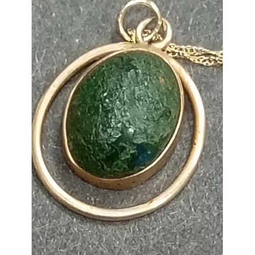 412 - 14ct gold green druzy Agate pendant 1.5 cm on 9ct gold 46cm chain weight 2.24 grams