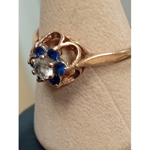 413 - 9ct gold sapphire and cubic zirconia ring size Q weight 1.78 grams