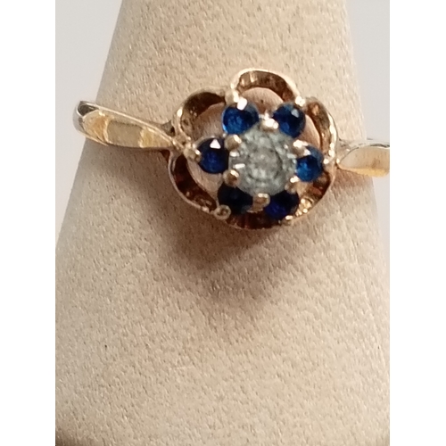 413 - 9ct gold sapphire and cubic zirconia ring size Q weight 1.78 grams