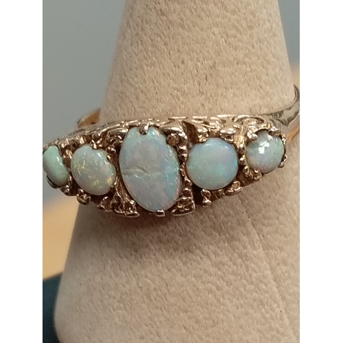 414 - 9ct gold and five opal ring size O weight 2.71 grams