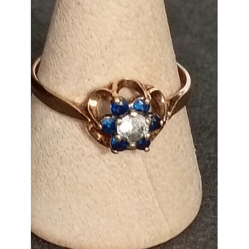 413 - 9ct gold sapphire and cubic zirconia ring size Q weight 1.78 grams