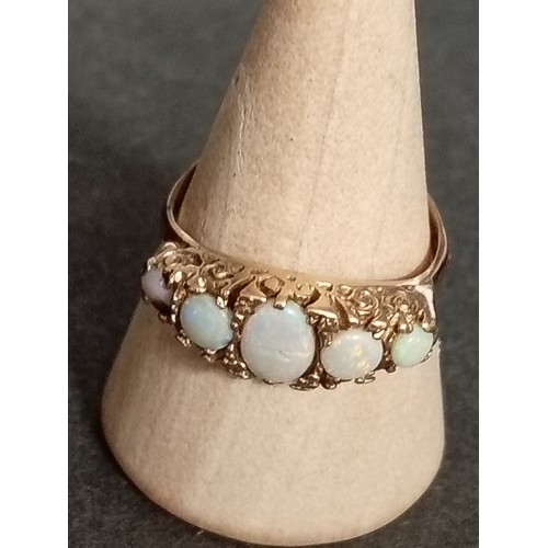 414 - 9ct gold and five opal ring size O weight 2.71 grams