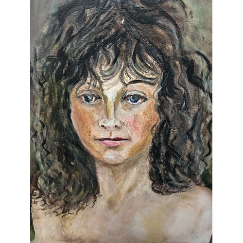 2 - Acrylic unsigned lady portrait painting on board H 41cm x W 30cm