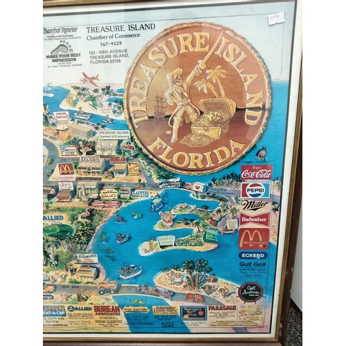 4 - Large framed Treasure Island Florida poster H 64cm x W 94cm, one signed Seaview acrylic painting on ... 