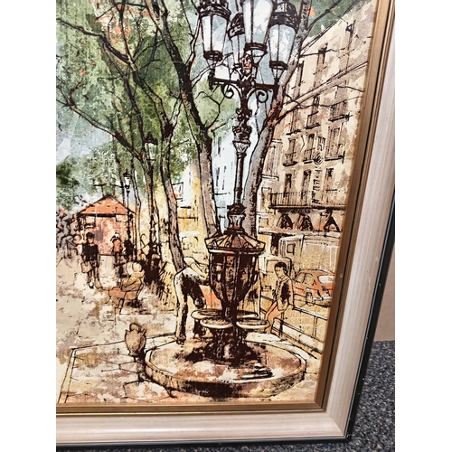 5 - Vintage French oleograph oil print by Bernard Dufour of a French scene in frame H 52cm x W  44cm