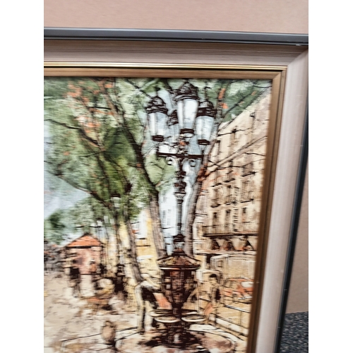 5 - Vintage French oleograph oil print by Bernard Dufour of a French scene in frame H 52cm x W  44cm