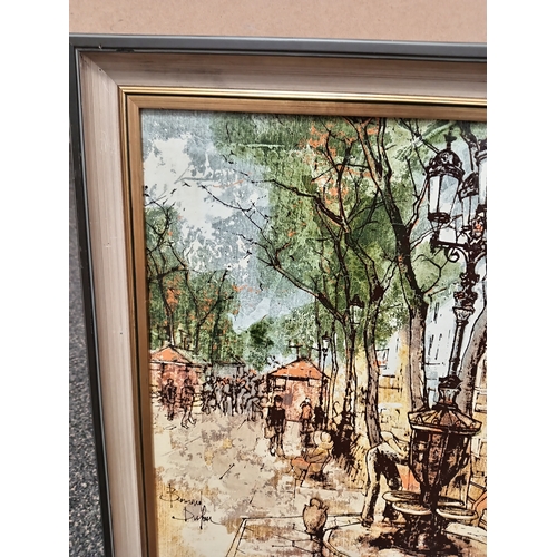 5 - Vintage French oleograph oil print by Bernard Dufour of a French scene in frame H 52cm x W  44cm