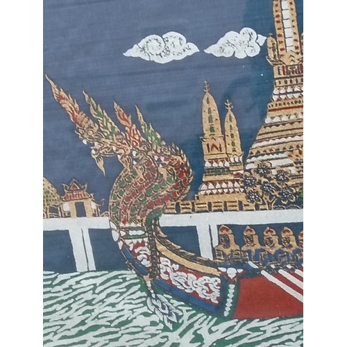 8 - Set of three colourful Thai Silk pictures H 45cm x W 44cm