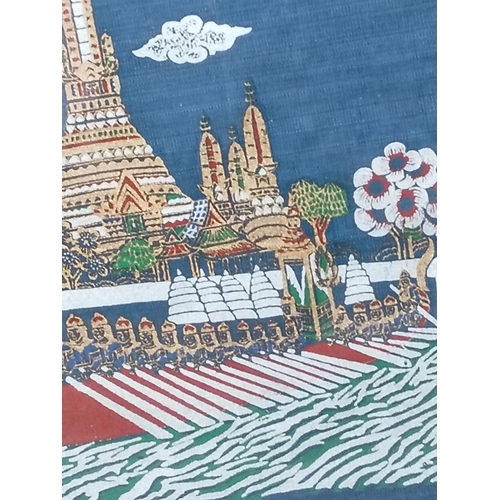 8 - Set of three colourful Thai Silk pictures H 45cm x W 44cm