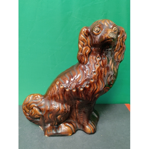 28 - Brown glazed ceramic dog and marble ink well both AF