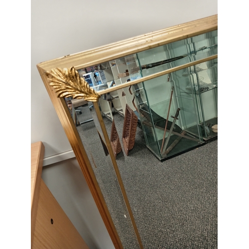 32 - Large gold leaf detail bevel edge mirror H 88cm x W 114cm