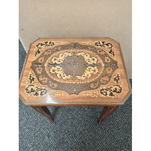 38 - Mid Century Serrento ware Italian inlaid wooden musical table H 45cm x W 37cm