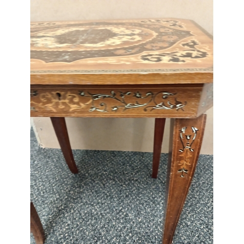 38 - Mid Century Serrento ware Italian inlaid wooden musical table H 45cm x W 37cm