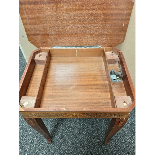 38 - Mid Century Serrento ware Italian inlaid wooden musical table H 45cm x W 37cm