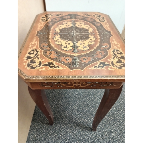 38 - Mid Century Serrento ware Italian inlaid wooden musical table H 45cm x W 37cm