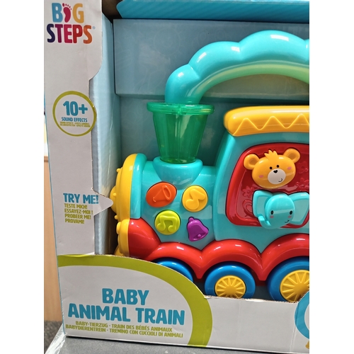 43 - Boxed 6 month + sound effect baby animal train and two boxes of fidget sensory toys