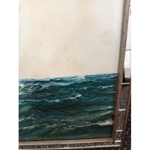 55 - Large mirror framed1930's Montague Dawson print 'A Winning Tack' Boat at sea scene H 45cm x W 67cm