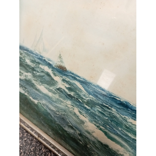 55 - Large mirror framed1930's Montague Dawson print 'A Winning Tack' Boat at sea scene H 45cm x W 67cm