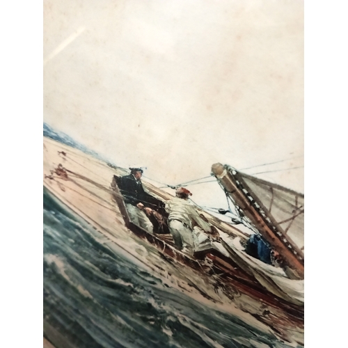 55 - Large mirror framed1930's Montague Dawson print 'A Winning Tack' Boat at sea scene H 45cm x W 67cm