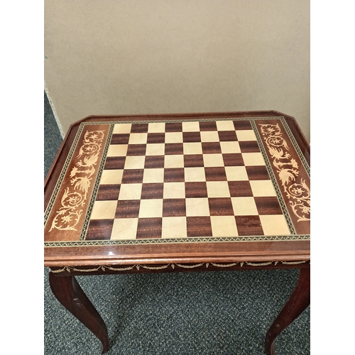 56 - Mid century Sorrento ware Italian inlaid games table with chess board top and roulette inside