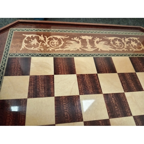 56 - Mid century Sorrento ware Italian inlaid games table with chess board top and roulette inside