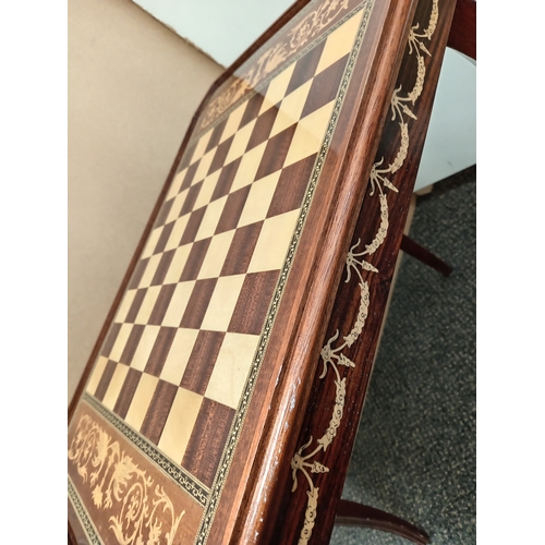 56 - Mid century Sorrento ware Italian inlaid games table with chess board top and roulette inside