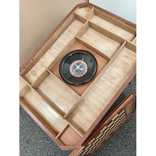 56 - Mid century Sorrento ware Italian inlaid games table with chess board top and roulette inside