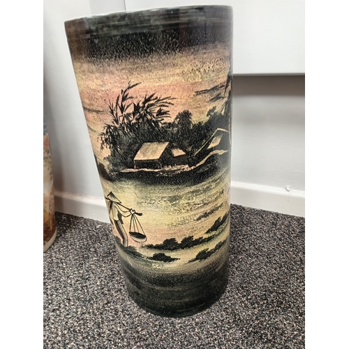 60 - Hand painted Oriental scene umbrella stand H 47cm x W 23cm