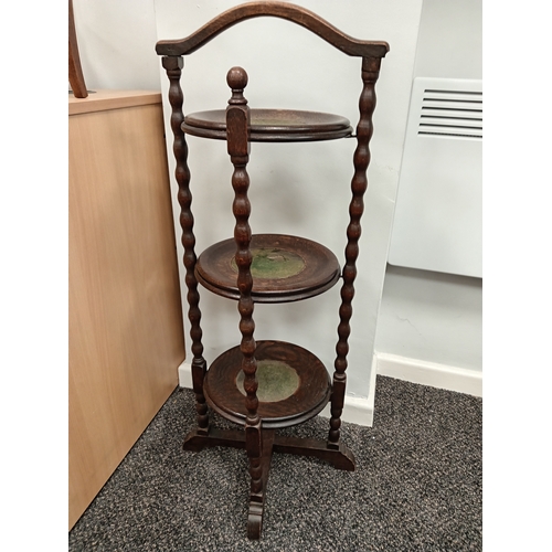 63 - Victorian barley twist three tier cake stand H 80cm x W 34cm