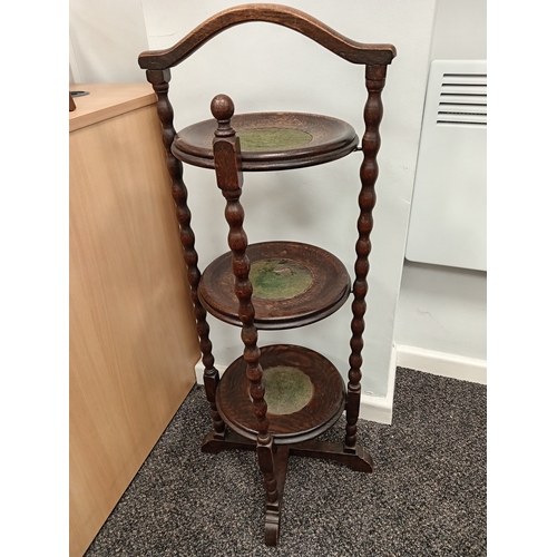 63 - Victorian barley twist three tier cake stand H 80cm x W 34cm