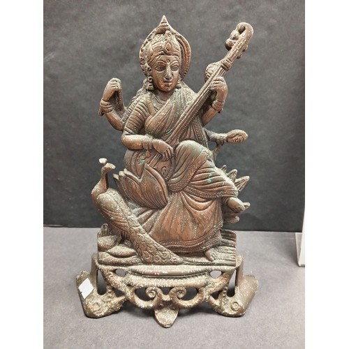 64 - Spelter Hindu goddess Maa Saraswati statue H 24cm x W 19cm