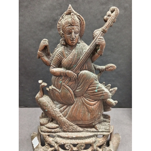 64 - Spelter Hindu goddess Maa Saraswati statue H 24cm x W 19cm